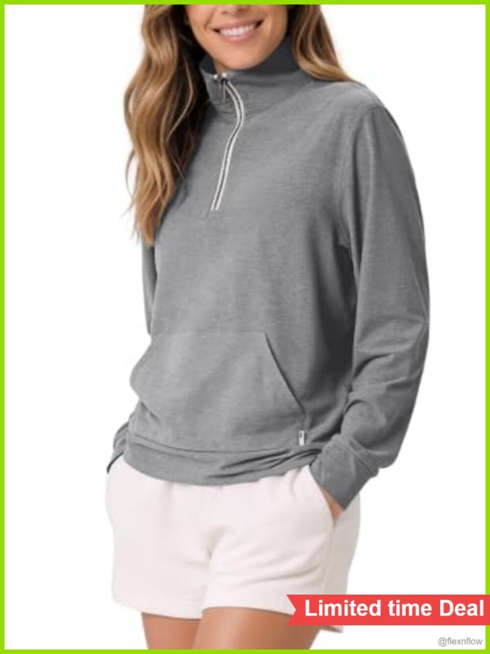 Half Zip Sweatshirt Mock Neck Kangaroo Pocket Pullover UPF 50+